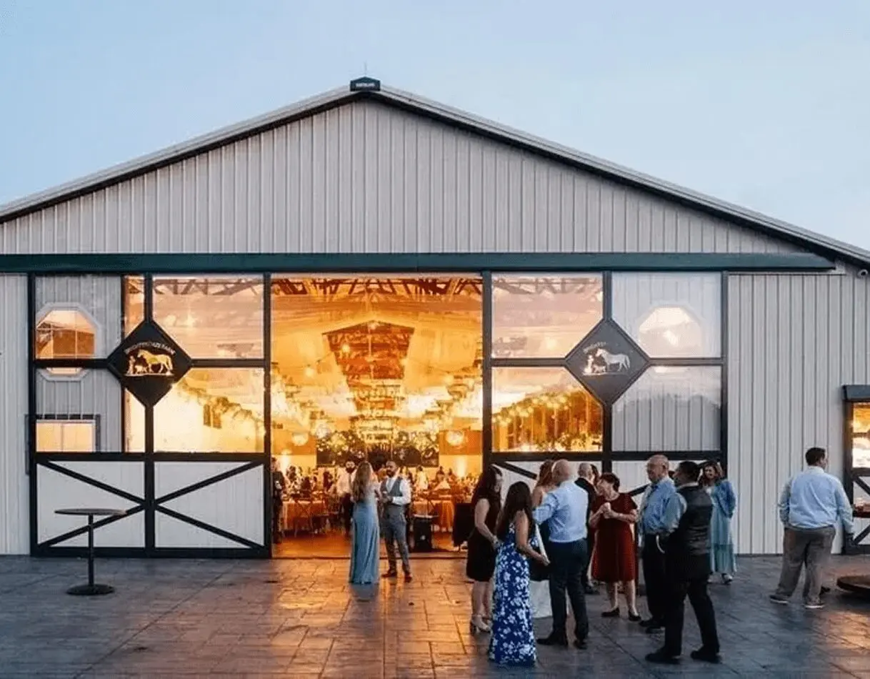 Barn event with guests outside