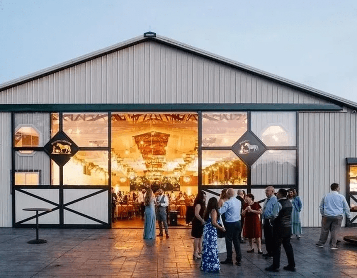 Barn event with guests outside